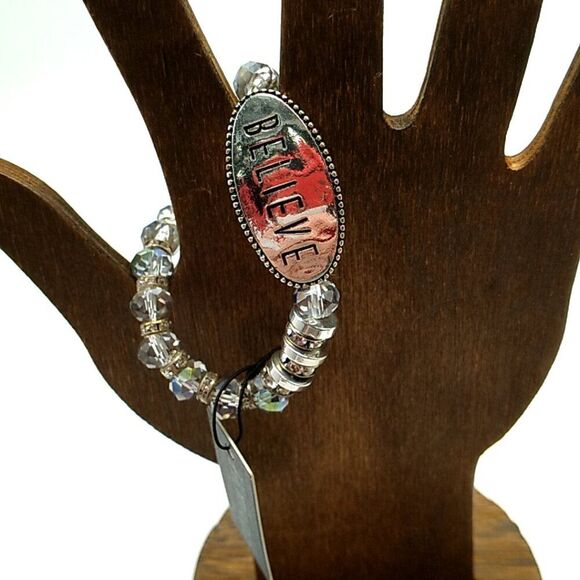 Howard's "Believe" Gray Bead Silver-tone Stretch Bracelet NWT - Picture 6 of 10